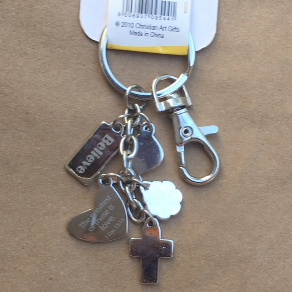 Christian Art Metal Keyring, Faith, Hope, Love, Believe, Trust Dangle Charms - Picture 3 of 3